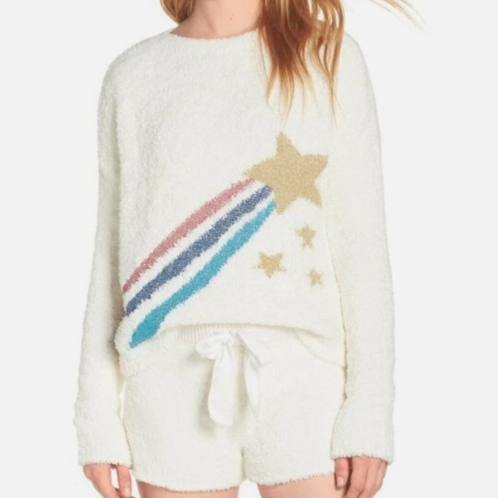 Make + Model Cream Shooting Star Fuzzy Cropped Sweater NWT Women Size Large
